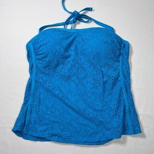 Wave Zone Tankini Top Size 14 Blue Halter Neck‎ Tie Crochet Built in Bra